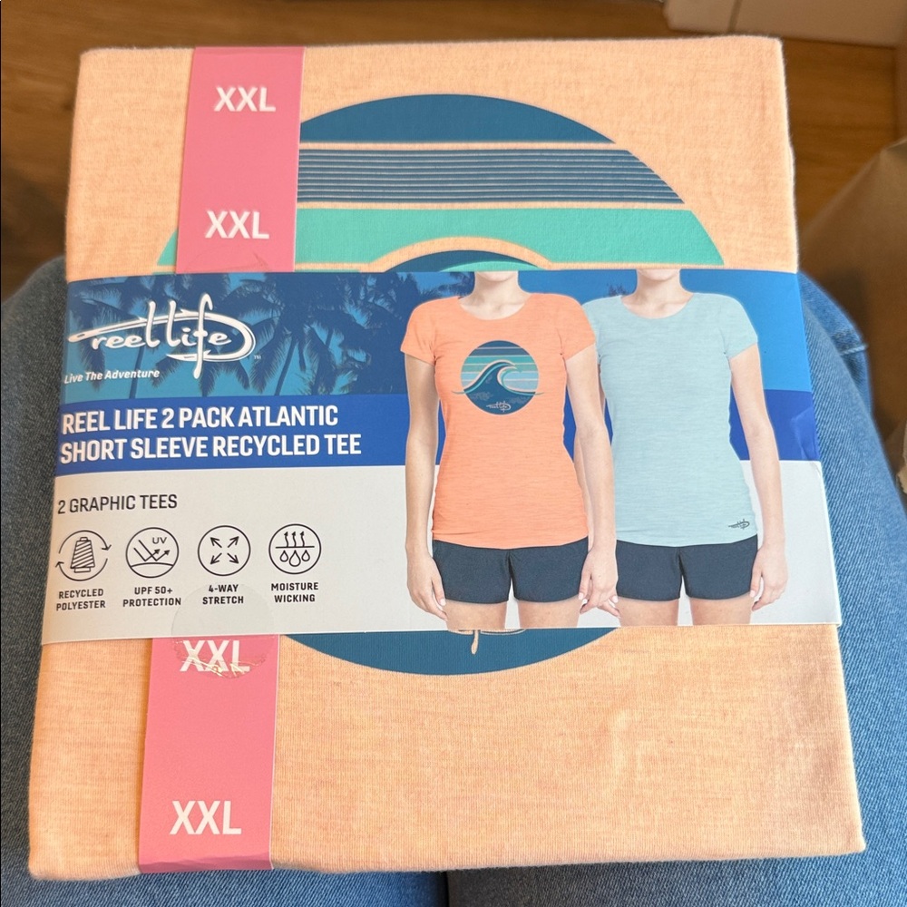 Reel Life Women's Atlantic Short Sleeve Recycled Tee - Orange and Blue